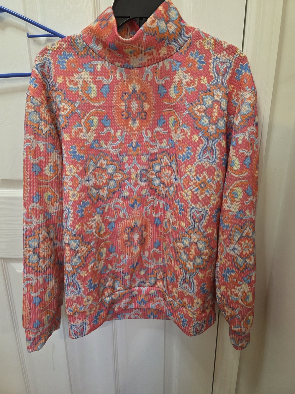 Women's Pink Floral Turtleneck Sweater